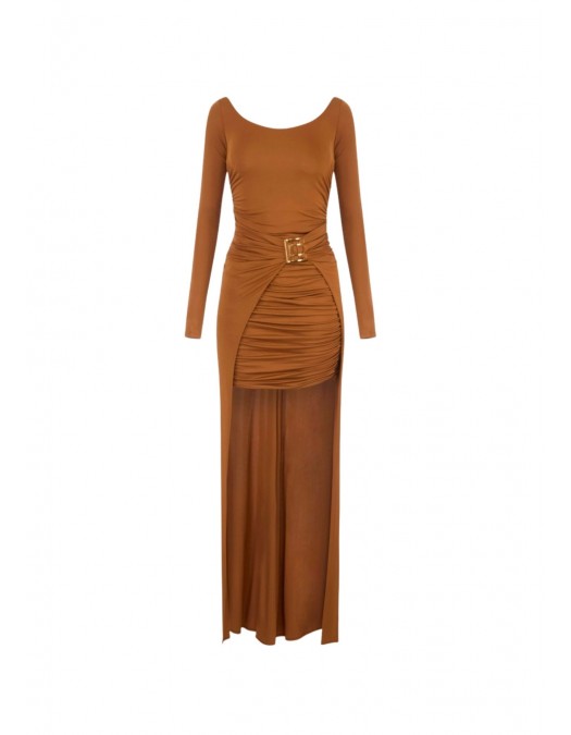 Rochie ELISABETTA FRANCHI, Red Carpet dress in crêpe jersey, Maro - ABR3567E2FK3