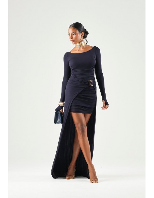 Rochie ELISABETTA FRANCHI, Red Carpet dress in crêpe jersey, Bleumarin - ABR3567E2H88