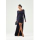 Rochie ELISABETTA FRANCHI, Red Carpet dress in crêpe jersey, Bleumarin - ABR3567E2H88