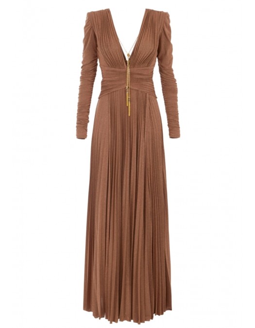 ROCHIE ELISABETTA FRANCHI, Red carpet dress, Colier auriu atasat, Bej - ABR4057E2EC1