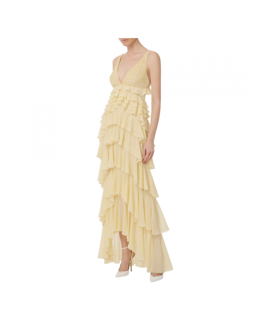 ROCHIE ELISABETTA FRANCHI, Ruffled Layers, Long, Light Yellow - ABR4252E2DC7 ROCHIE ELISABETTA FRANCHI, Ruffled Layers, Long, Light Yellow - ABR4252E2DC7