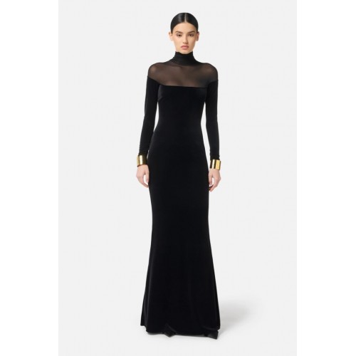 ROCHIE ELISABETTA FRANCHI, Bratari aurii atasate, Catifea, Negru ROCHIE ELISABETTA FRANCHI, Bratari aurii atasate, Catifea, Negru