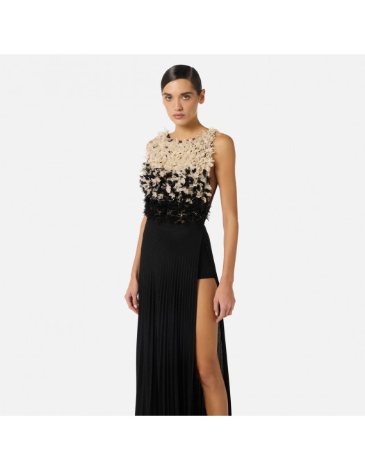 Rochie ELISABETTA FRANCHI, Red Carpet tulle and lurex jersey dress, Negru - ABR4462E2685