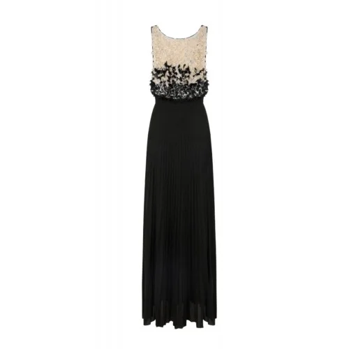 Rochie ELISABETTA FRANCHI, Red Carpet tulle and lurex jersey dress, Negru