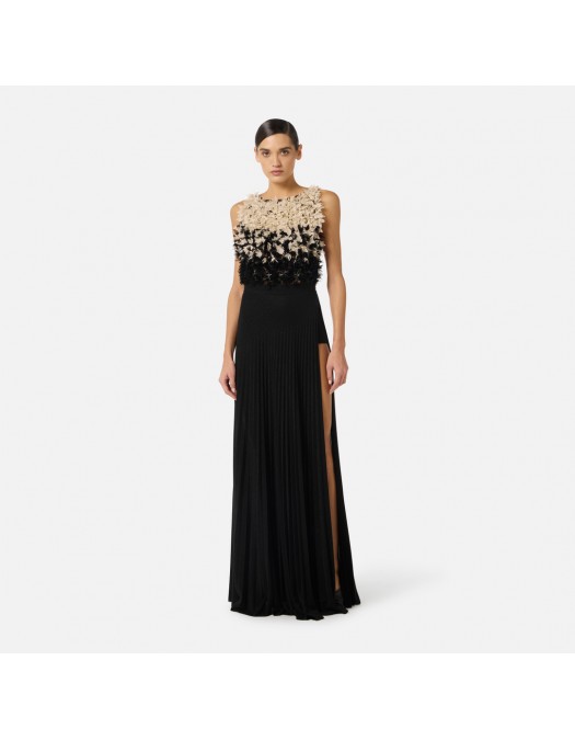 Rochie ELISABETTA FRANCHI, Red Carpet tulle and lurex jersey dress, Negru - ABR4462E2685