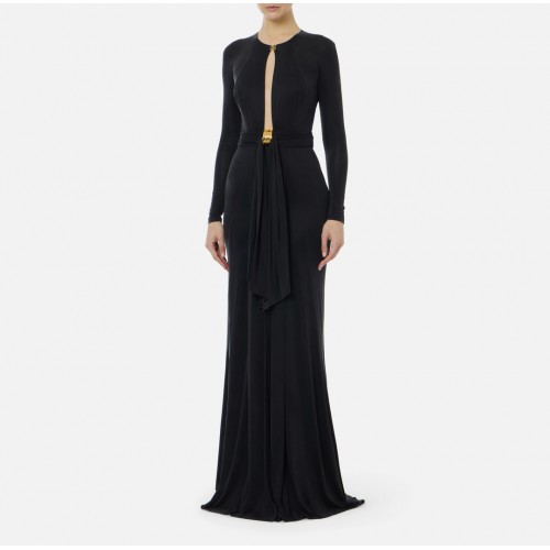 Rochie ELISABETTA FRANCHI, Red Carpet dress in cupro jersey fabric, Negru