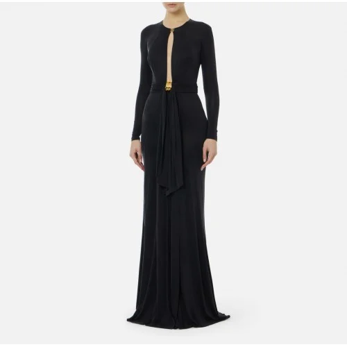 Rochie ELISABETTA FRANCHI, Red Carpet dress in cupro jersey fabric, Negru