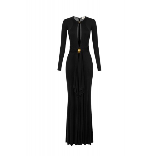 Rochie ELISABETTA FRANCHI, Red Carpet dress in cupro jersey fabric, Negru