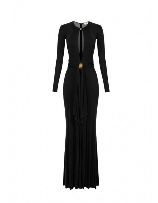 Rochie ELISABETTA FRANCHI, Red Carpet dress in cupro jersey fabric, Negru - ABR5462E2110
