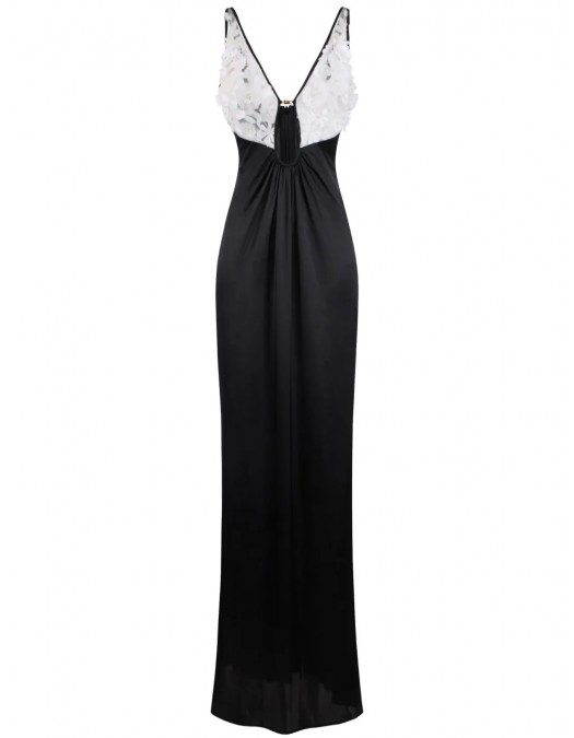 ROCHIE ELISABETTA FRANCHI, 3D Floral, Long, Silk, White Details, Black - ABR5752E2309 ROCHIE ELISABETTA FRANCHI, 3D Floral, Long, Silk, White Details, Black - ABR5752E2309