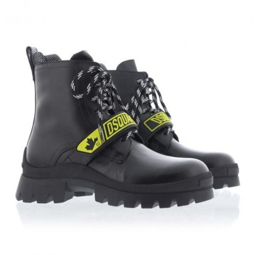 Ghete Dsquared2, Piele, Insertie galbena cu logo Ghete Dsquared2, Piele, Insertie galbena cu logo