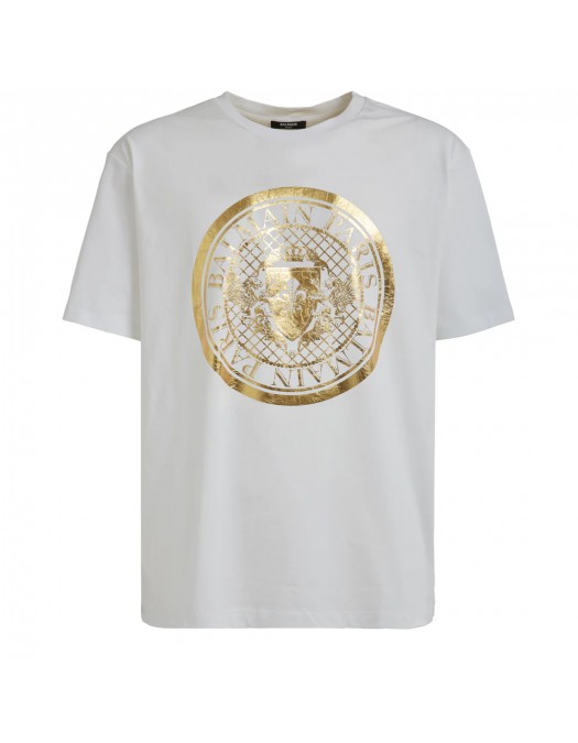 Tricou Balmain, Imprimeu Coin Foil, White - AH1EG000BC05GAD