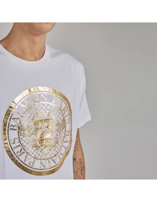 Tricou Balmain, Imprimeu Coin Foil, White - AH1EG000BC05GAD