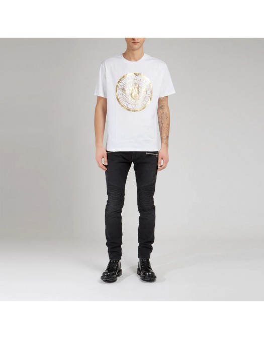 Tricou Balmain, Imprimeu Coin Foil, White - AH1EG000BC05GAD