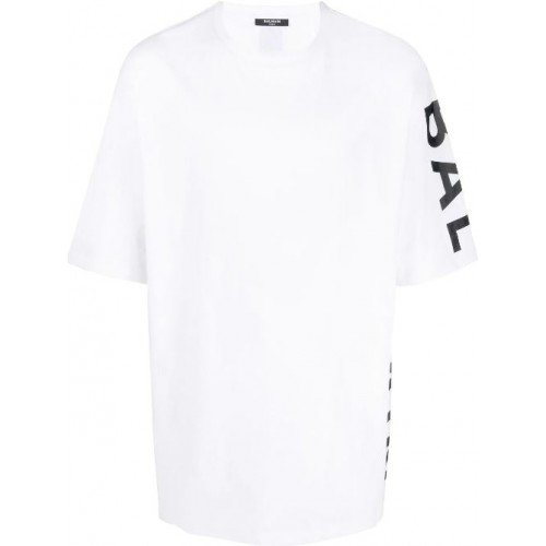 Tricou BALMAIN, White Oversized, Logo Atasat