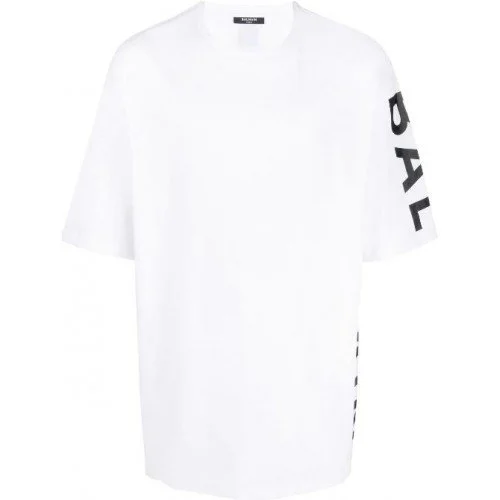 Tricou BALMAIN, White Oversized, Logo Atasat
