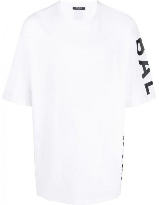 Tricou BALMAIN, White Oversized, Logo Atasat - AH1EH015BB15GAB