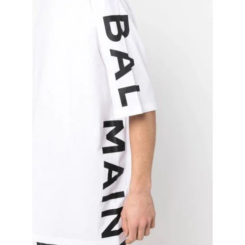 Tricou BALMAIN, White Oversized, Logo Atasat