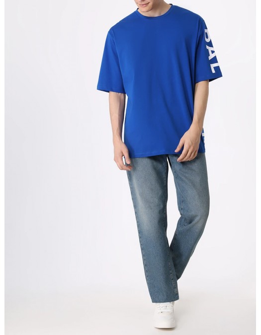 Tricou BALMAIN, Blue Oversized, Logo Atasat - AH1EH015BB15SER