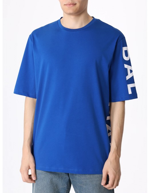 Tricou BALMAIN, Blue Oversized, Logo Atasat - AH1EH015BB15SER