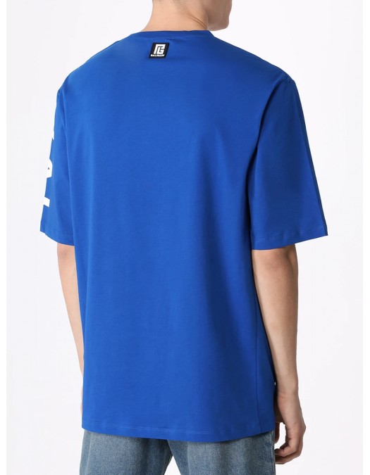 Tricou BALMAIN, Blue Oversized, Logo Atasat - AH1EH015BB15SER