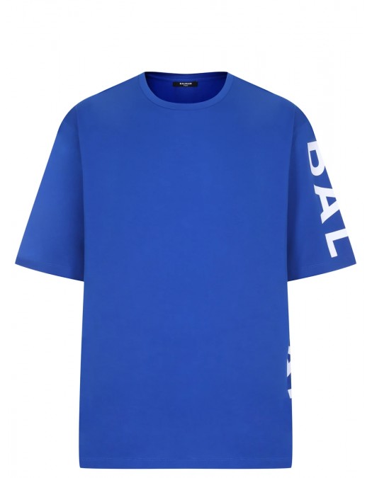 Tricou BALMAIN, Blue Oversized, Logo Atasat - AH1EH015BB15SER