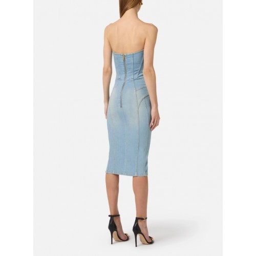 Rochie ELISABETTA FRANCHI, Denim dress with crossover laces