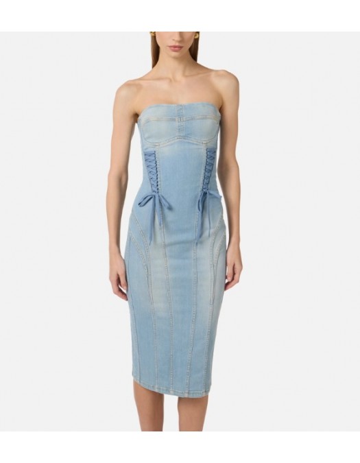 Rochie ELISABETTA FRANCHI, Denim dress with crossover laces - AJ47D61E2192