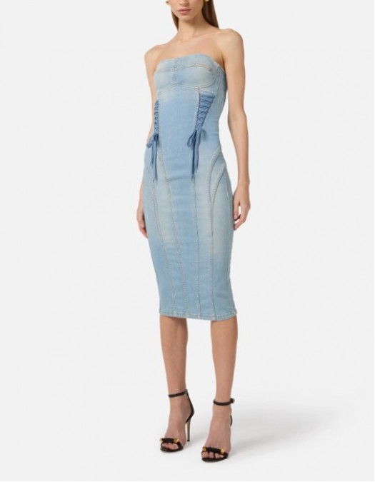 Rochie ELISABETTA FRANCHI, Denim dress with crossover laces - AJ47D61E2192