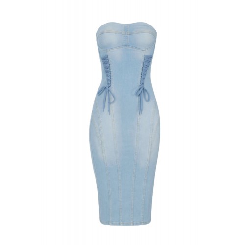 Rochie ELISABETTA FRANCHI, Denim dress with crossover laces