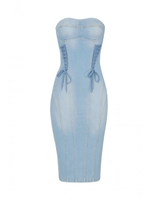 Rochie ELISABETTA FRANCHI, Denim dress with crossover laces - AJ47D61E2192