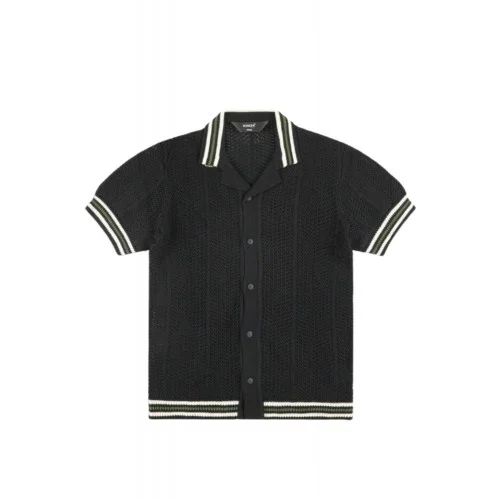 Camasa AINKER, 802 Black Knit Button Shirt