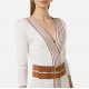 Rochie ELISABETTA FRANCHI, Knit fabric dress with striped bands, Alb - AM01S61E2AQ6