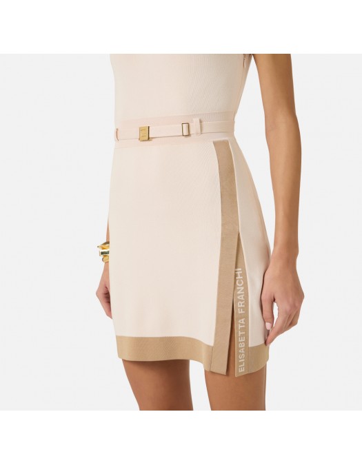 Rochie ELISABETTA FRANCHI,  knit fabric with shiny viscose bands, Beige - AM02S61E2U69