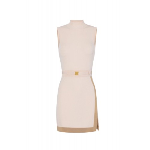 Rochie ELISABETTA FRANCHI,  knit fabric with shiny viscose bands, Beige