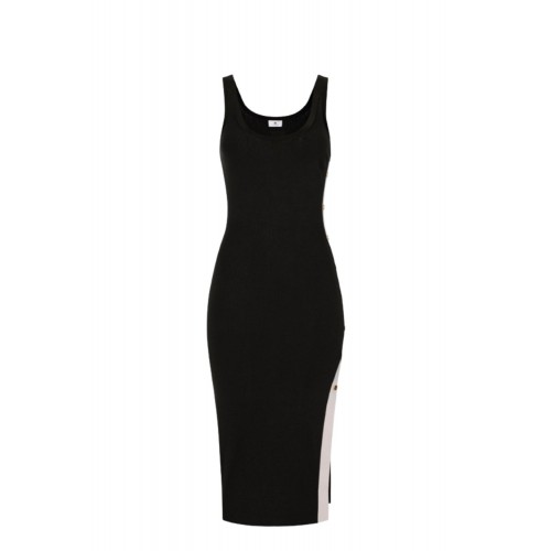 Rochie ELISABETTA FRANCHI, Dress in knit fabric with shiny viscose bands, Negru