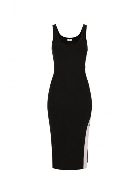 Rochie ELISABETTA FRANCHI, Dress in knit fabric with shiny viscose bands, Negru - AM03S61E2685