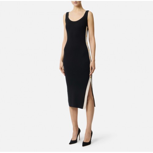 Rochie ELISABETTA FRANCHI, Dress in knit fabric with shiny viscose bands, Negru