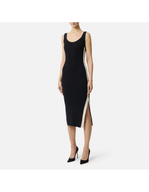 Rochie ELISABETTA FRANCHI, Dress in knit fabric with shiny viscose bands, Negru - AM03S61E2685