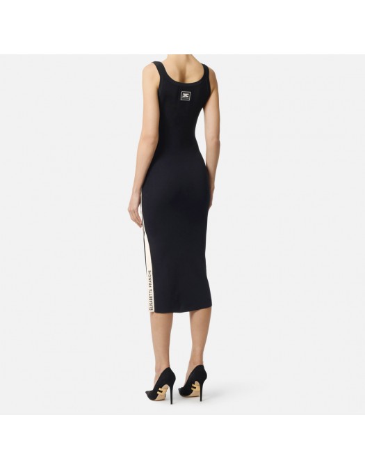 Rochie ELISABETTA FRANCHI, Dress in knit fabric with shiny viscose bands, Negru - AM03S61E2685