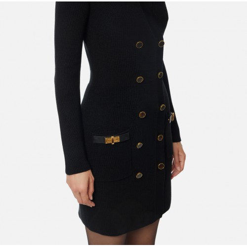 Rochie ELISABETTA FRANCHI,Mini dress in knit fabric with jewel decorations, Negru Rochie ELISABETTA FRANCHI,Mini dress in knit fabric with jewel decorations, Negru