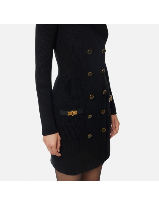 Rochie ELISABETTA FRANCHI,Mini dress in knit fabric with jewel decorations, Negru - AM04S56E2110 Rochie ELISABETTA FRANCHI,Mini dress in knit fabric with jewel decorations, Negru - AM04S56E2110
