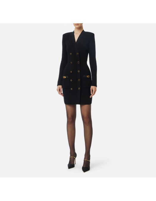 Rochie ELISABETTA FRANCHI,Mini dress in knit fabric with jewel decorations, Negru - AM04S56E2110 Rochie ELISABETTA FRANCHI,Mini dress in knit fabric with jewel decorations, Negru - AM04S56E2110