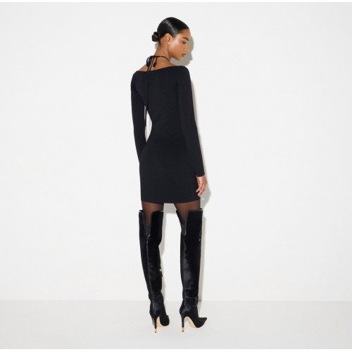 Rochie ELISABETTA FRANCHI, Mini dress in knit fabric with ties, Negru
