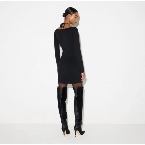 Rochie ELISABETTA FRANCHI, Mini dress in knit fabric with ties, Negru
