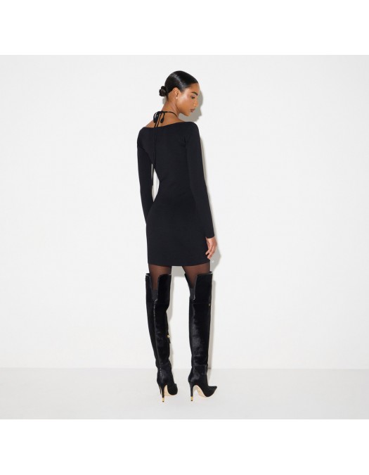 Rochie ELISABETTA FRANCHI, Mini dress in knit fabric with ties, Negru - AM06B66E2110