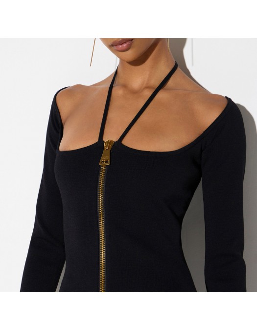 Rochie ELISABETTA FRANCHI, Mini dress in knit fabric with ties, Negru - AM06B66E2110
