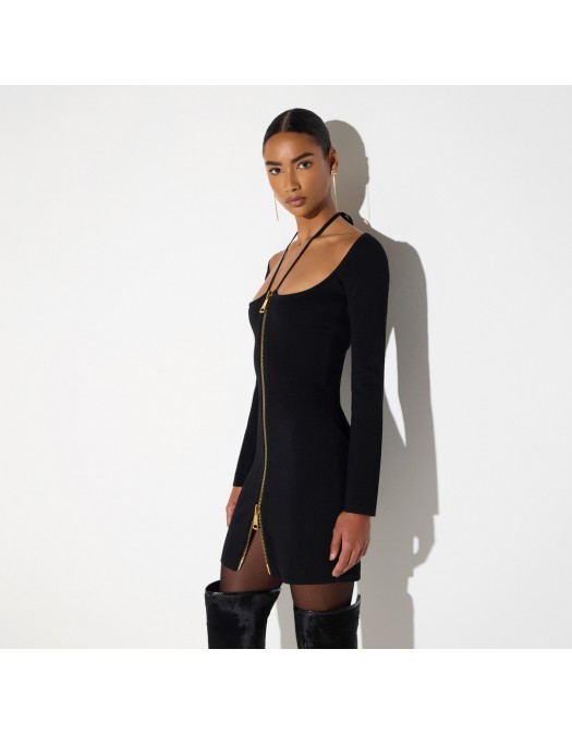 Rochie ELISABETTA FRANCHI, Mini dress in knit fabric with ties, Negru - AM06B66E2110