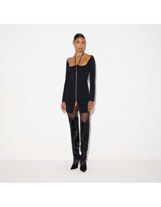 Rochie ELISABETTA FRANCHI, Mini dress in knit fabric with ties, Negru - AM06B66E2110