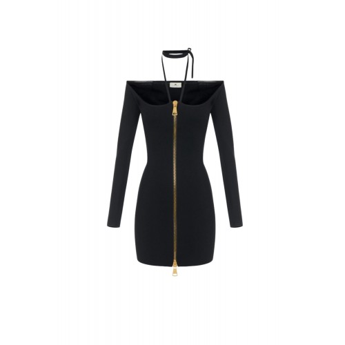 Rochie ELISABETTA FRANCHI, Mini dress in knit fabric with ties, Negru
